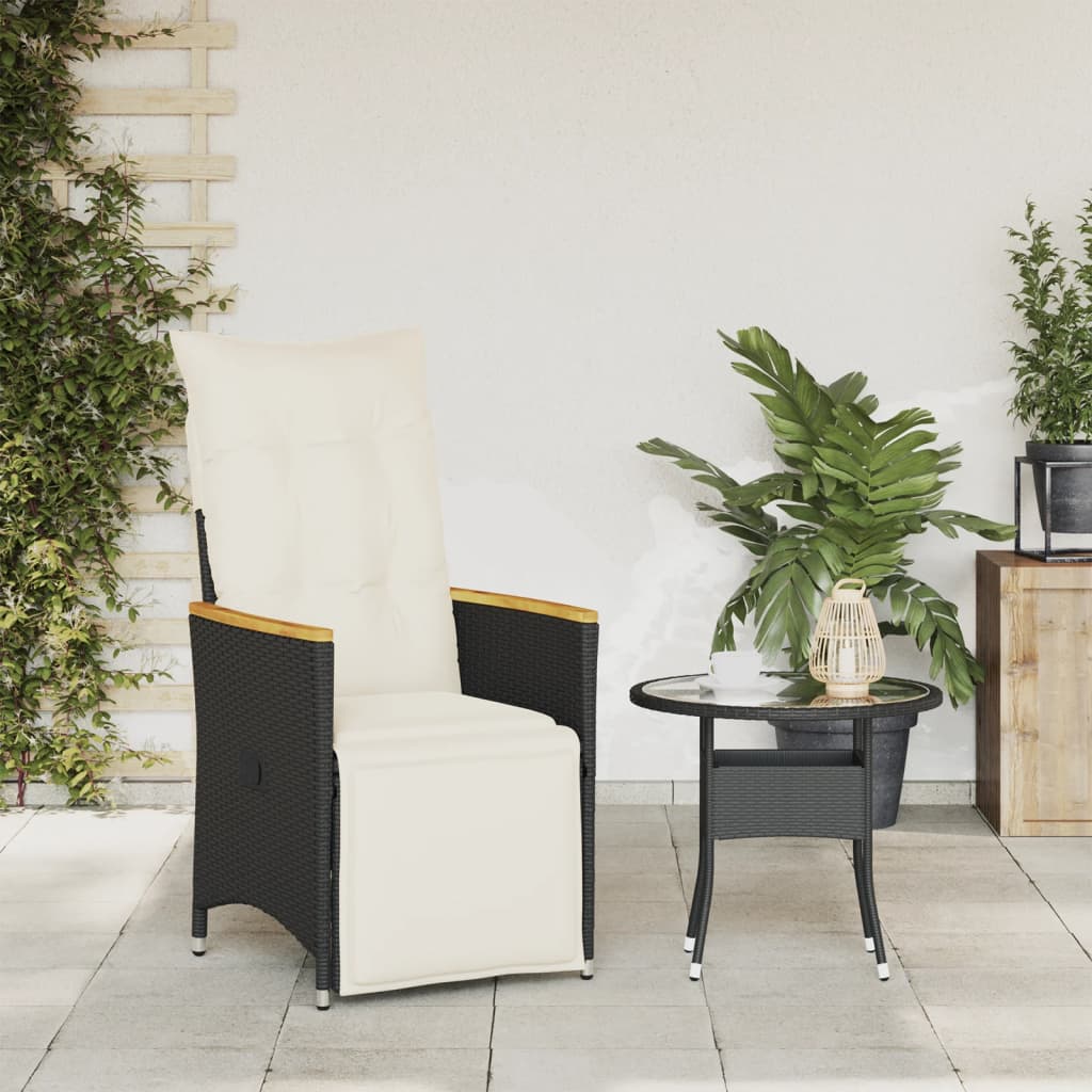 Tuinstoel verstelbaar met kussens poly rattan zwart is nu te koop bij PeponiXL, paradijselijk wonen!