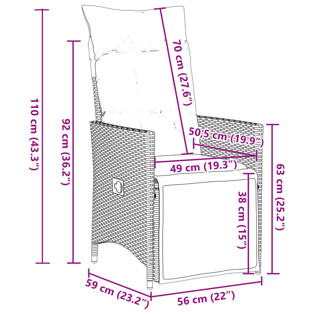 Tuinstoel verstelbaar met kussens poly rattan zwart is nu te koop bij PeponiXL, paradijselijk wonen!