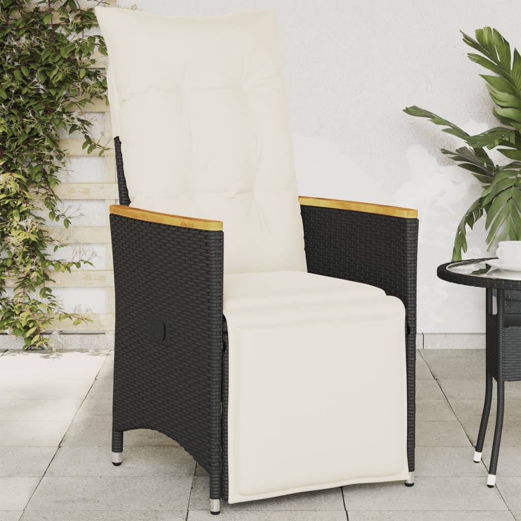 Tuinstoel verstelbaar met kussens poly rattan zwart is nu te koop bij PeponiXL, paradijselijk wonen!