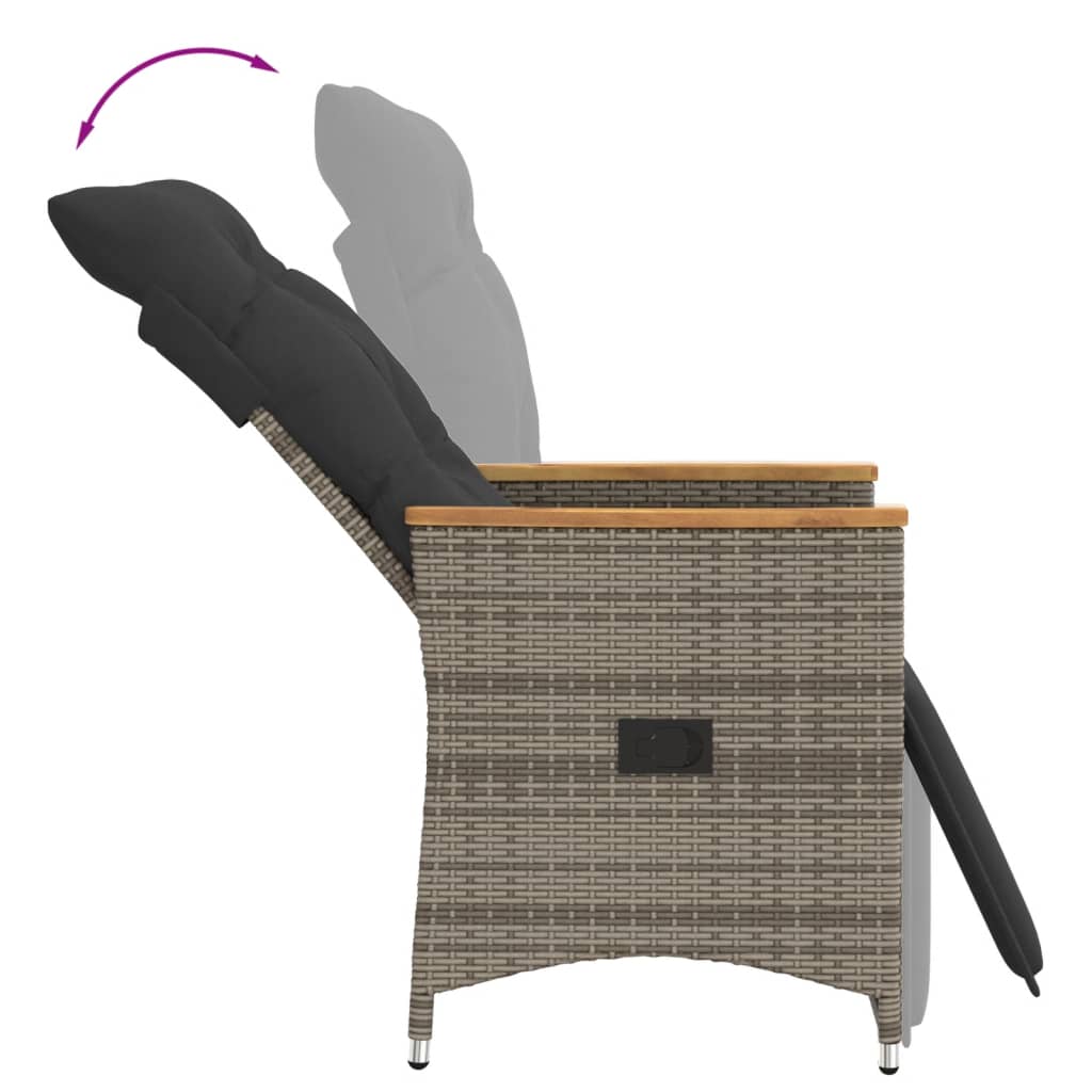 Tuinstoel verstelbaar met kussens poly rattan grijs is nu te koop bij PeponiXL, paradijselijk wonen!