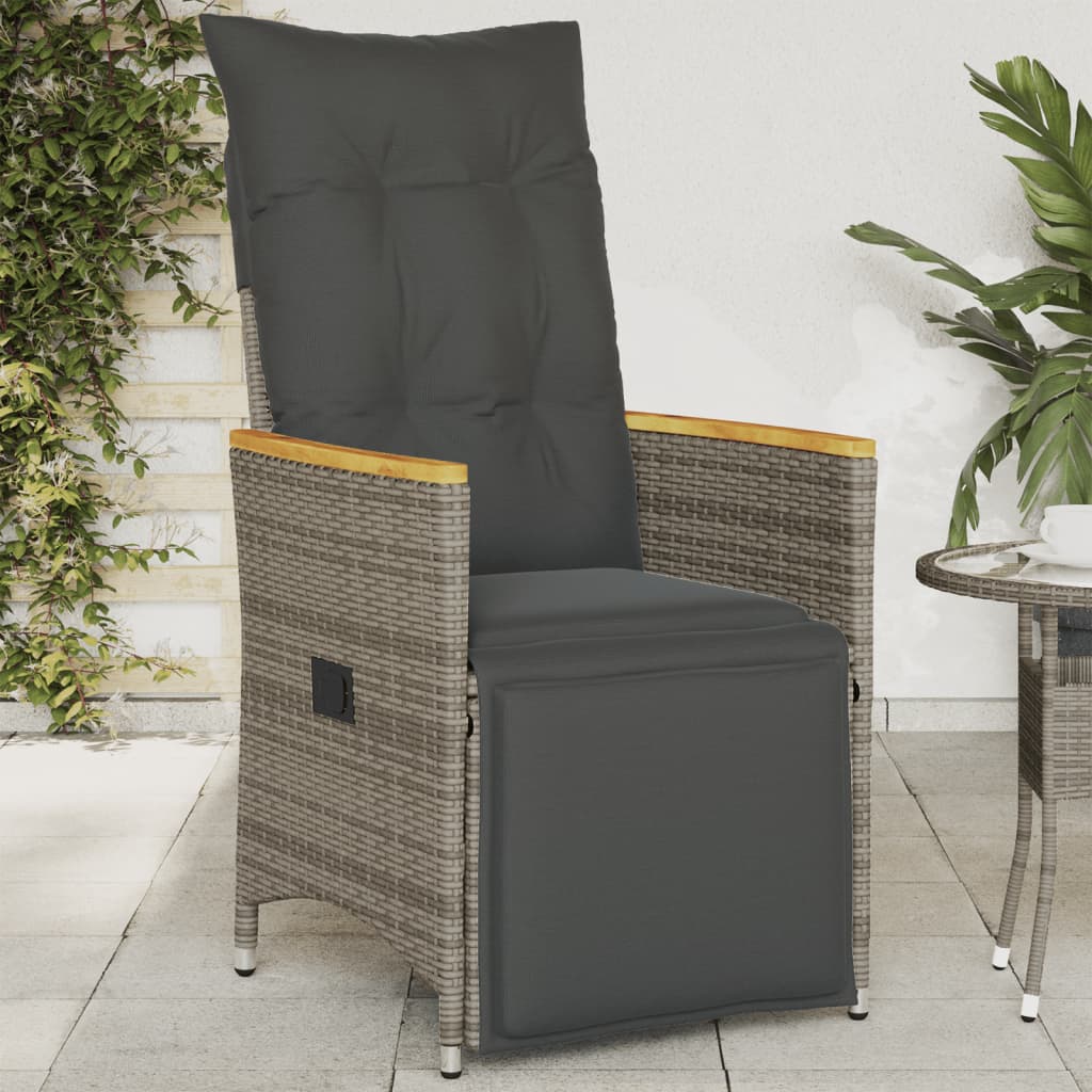 Tuinstoel verstelbaar met kussens poly rattan grijs is nu te koop bij PeponiXL, paradijselijk wonen!