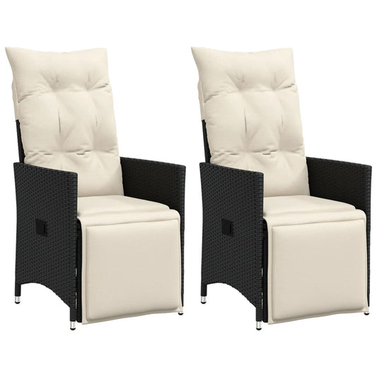 Tuinstoelen 2 st verstelbaar met kussens poly rattan zwart is nu te koop bij PeponiXL, paradijselijk wonen!