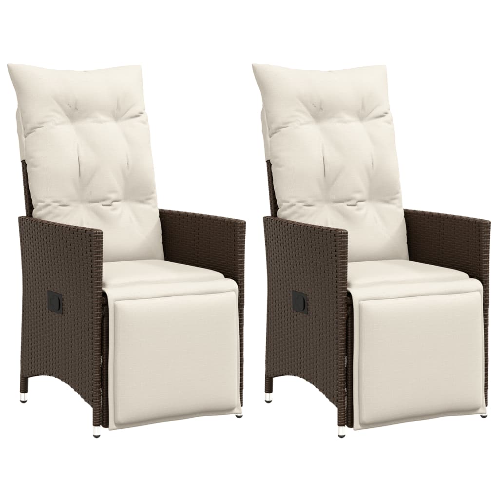 Tuinstoelen 2 st verstelbaar met kussens poly rattan bruin is nu te koop bij PeponiXL, paradijselijk wonen!