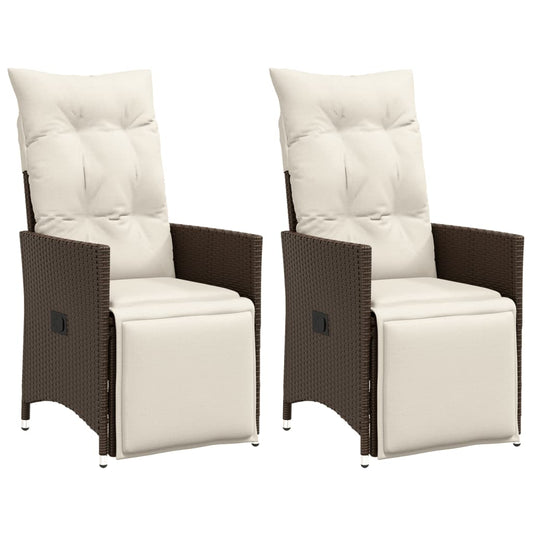 Tuinstoelen 2 st verstelbaar met kussens poly rattan bruin is nu te koop bij PeponiXL, paradijselijk wonen!