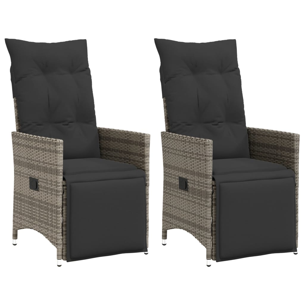 Tuinstoelen 2 st verstelbaar met kussens poly rattan grijs is nu te koop bij PeponiXL, paradijselijk wonen!