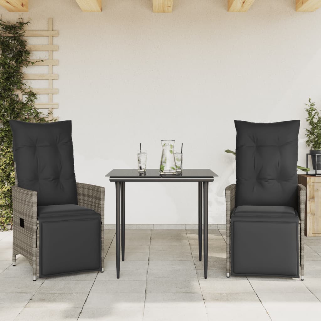 Tuinstoelen 2 st verstelbaar met kussens poly rattan grijs is nu te koop bij PeponiXL, paradijselijk wonen!