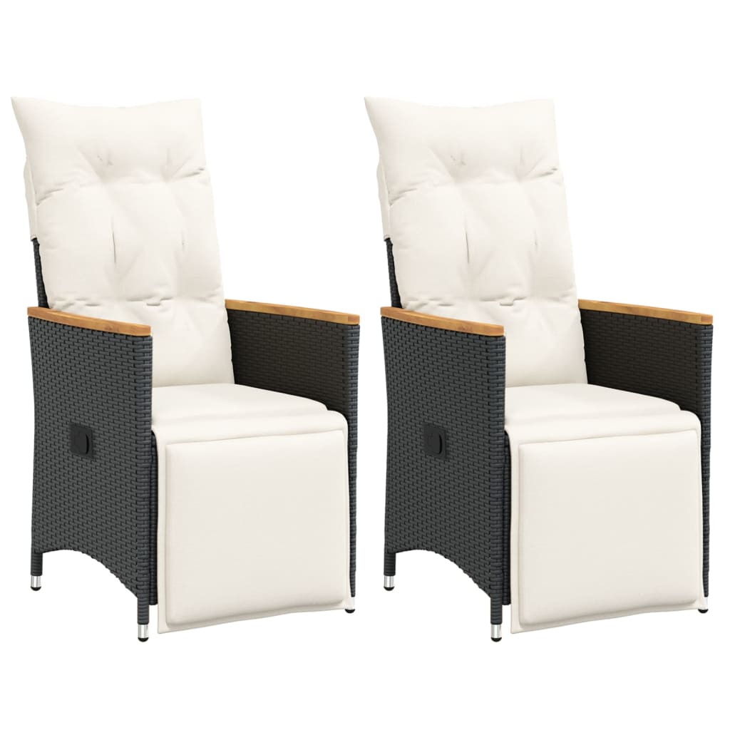 Tuinstoelen 2 st verstelbaar met kussens poly rattan zwart is nu te koop bij PeponiXL, paradijselijk wonen!