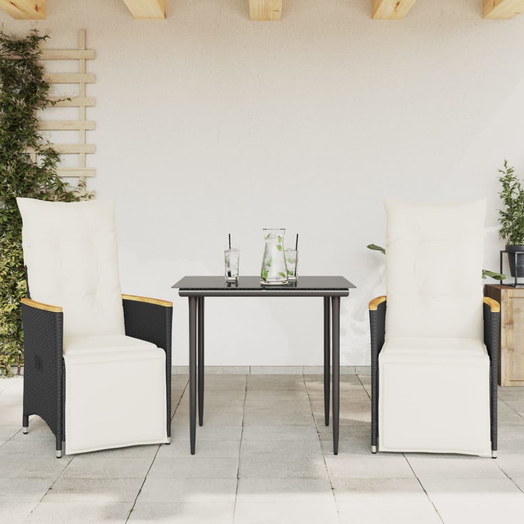 Tuinstoelen 2 st verstelbaar met kussens poly rattan zwart is nu te koop bij PeponiXL, paradijselijk wonen!