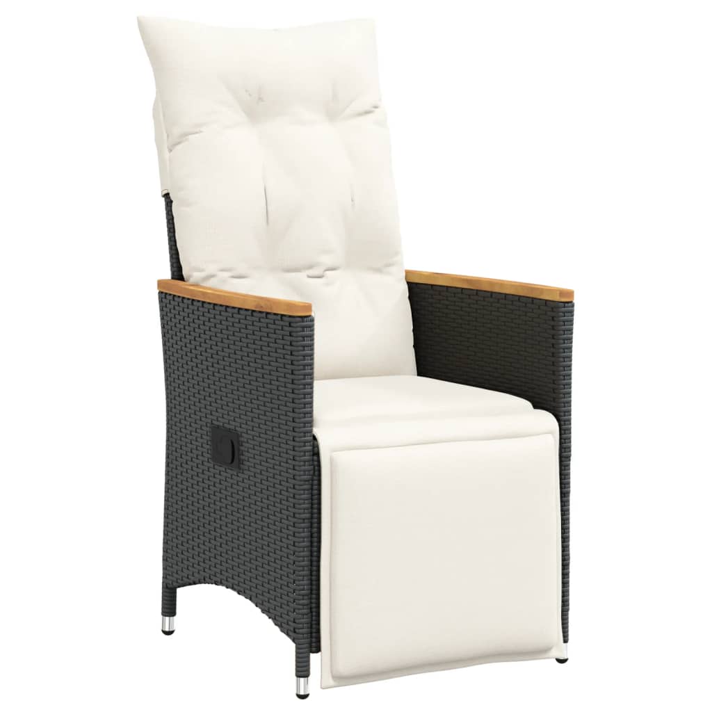 Tuinstoelen 2 st verstelbaar met kussens poly rattan zwart is nu te koop bij PeponiXL, paradijselijk wonen!