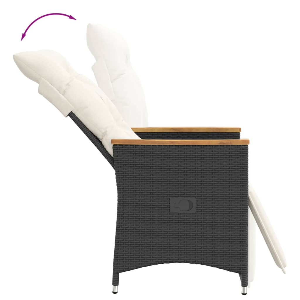 Tuinstoelen 2 st verstelbaar met kussens poly rattan zwart is nu te koop bij PeponiXL, paradijselijk wonen!