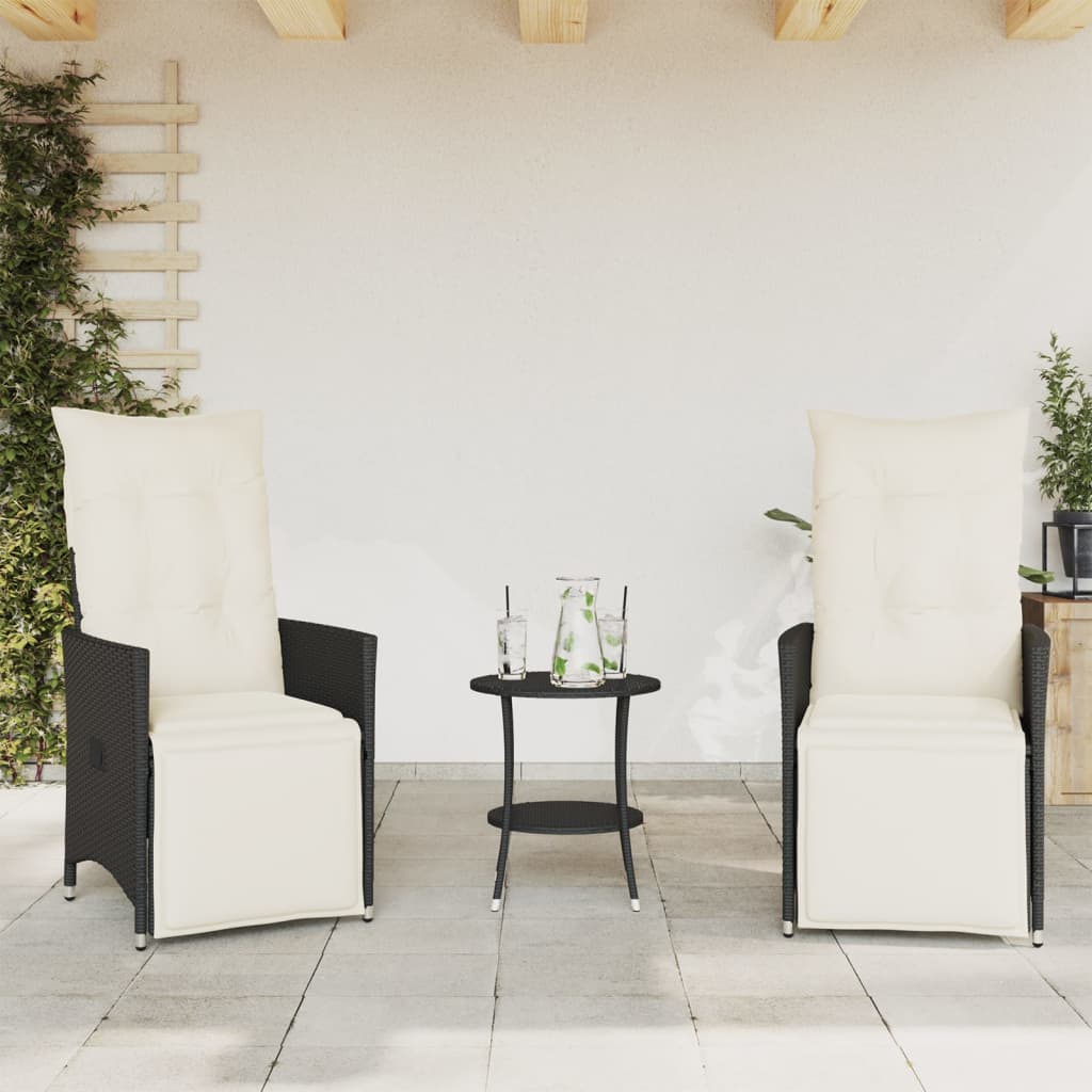 3-delige Bistroset met kussens poly rattan zwart is nu te koop bij PeponiXL, paradijselijk wonen!