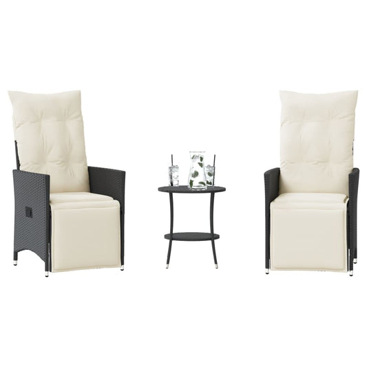3-delige Bistroset met kussens poly rattan zwart is nu te koop bij PeponiXL, paradijselijk wonen!