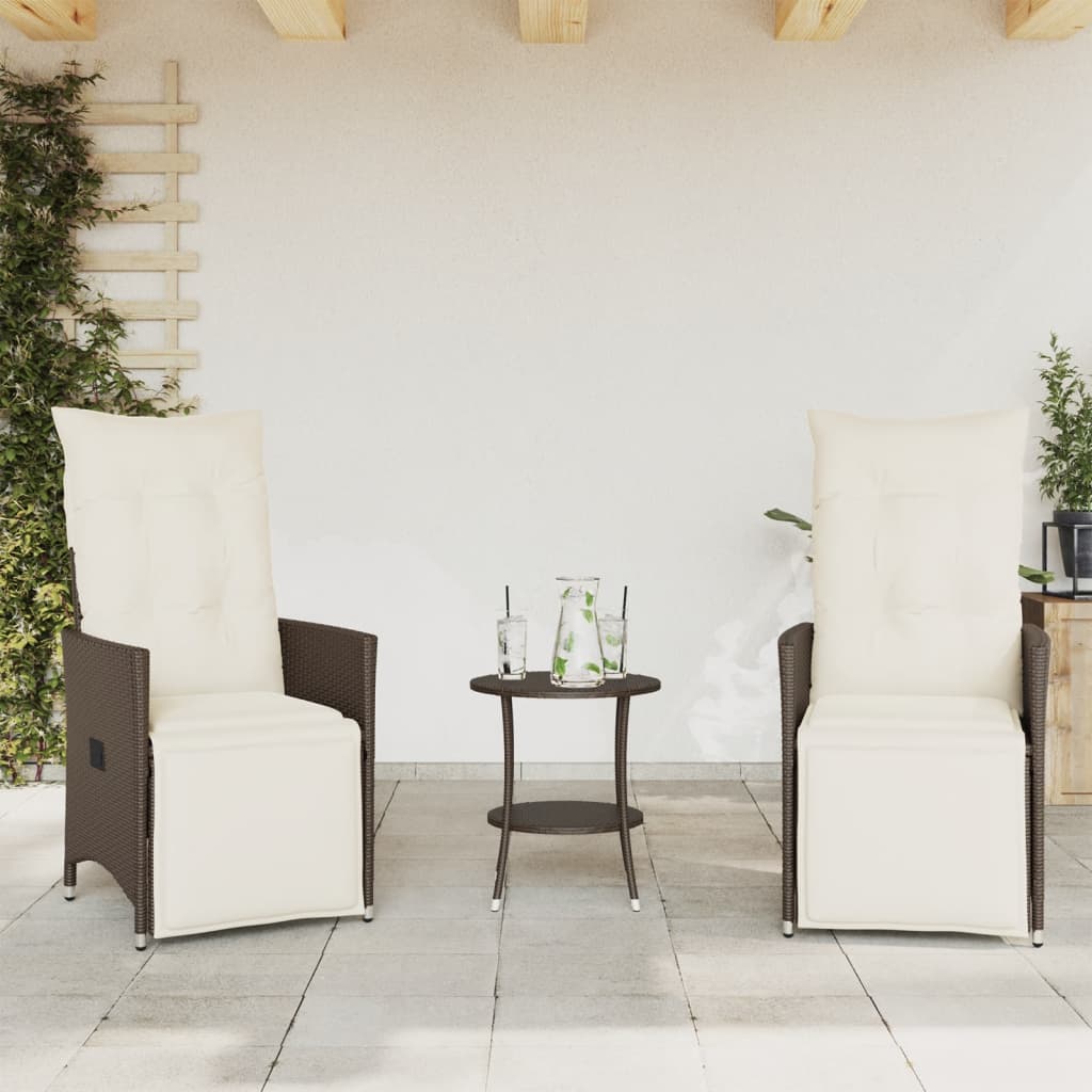 3-delige Bistroset met kussens poly rattan bruin is nu te koop bij PeponiXL, paradijselijk wonen!
