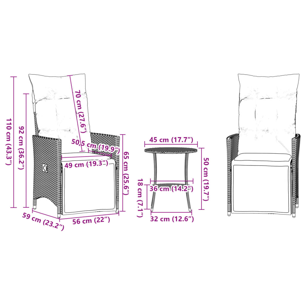 3-delige Bistroset met kussens poly rattan beige is nu te koop bij PeponiXL, paradijselijk wonen!
