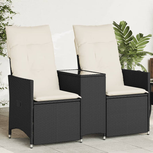 Tuinbank 2-zits verstelbaar met tafel poly rattan zwart is nu te koop bij PeponiXL, paradijselijk wonen!