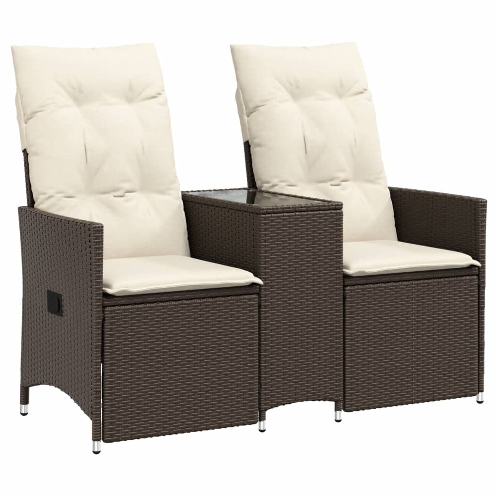 Tuinbank 2-zits verstelbaar met tafel poly rattan bruin is nu te koop bij PeponiXL, paradijselijk wonen!