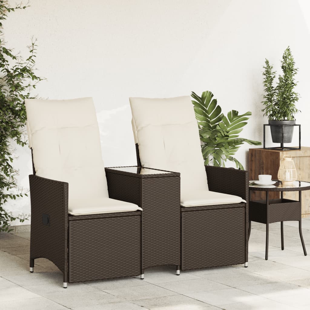 Tuinbank 2-zits verstelbaar met tafel poly rattan bruin is nu te koop bij PeponiXL, paradijselijk wonen!