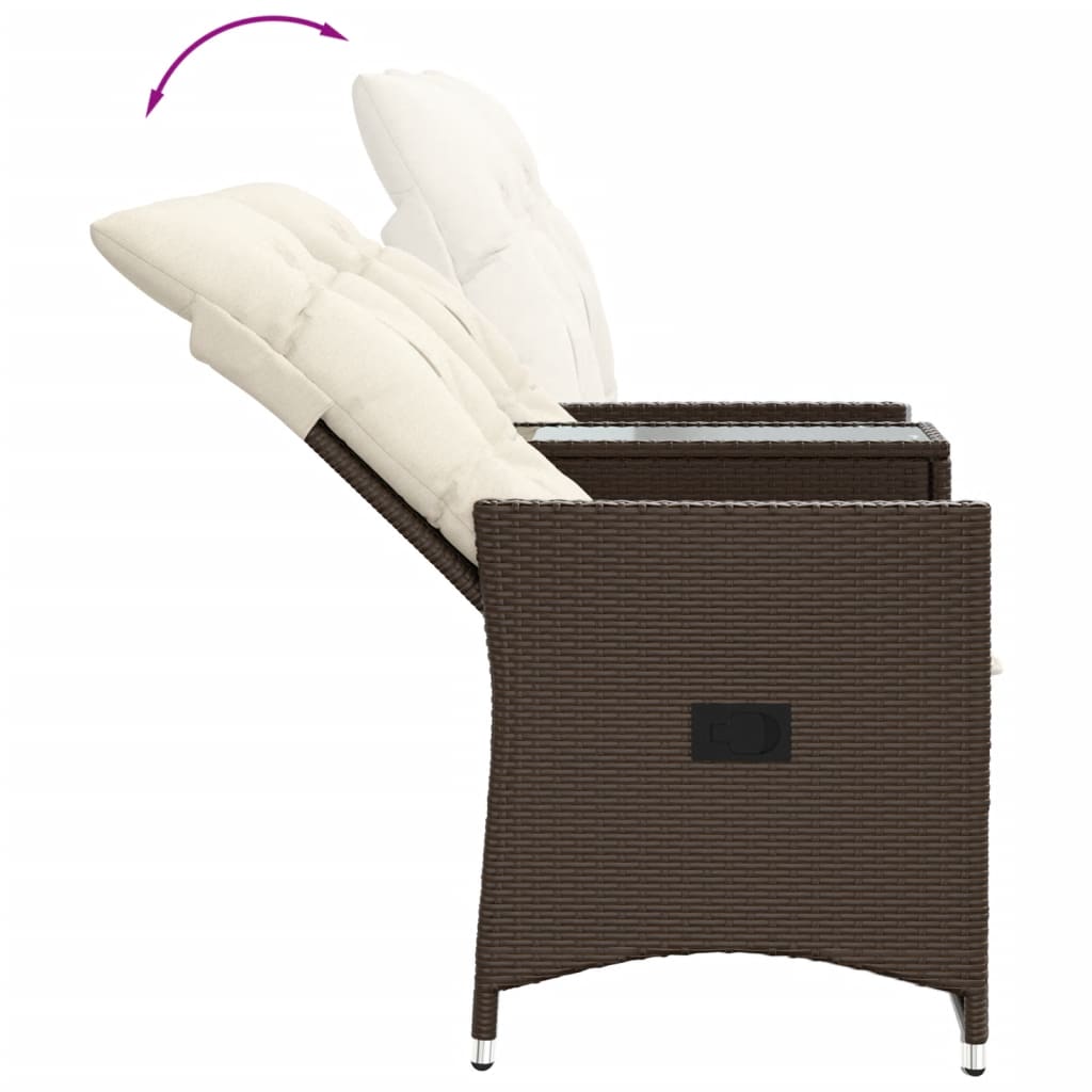 Tuinbank 2-zits verstelbaar met tafel poly rattan bruin is nu te koop bij PeponiXL, paradijselijk wonen!