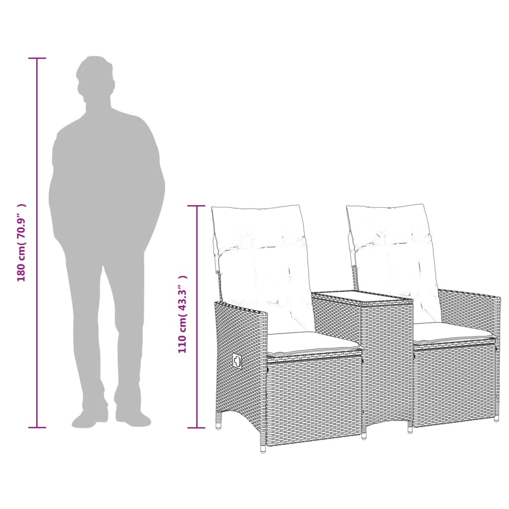 Tuinbank 2-zits verstelbaar met tafel poly rattan bruin is nu te koop bij PeponiXL, paradijselijk wonen!