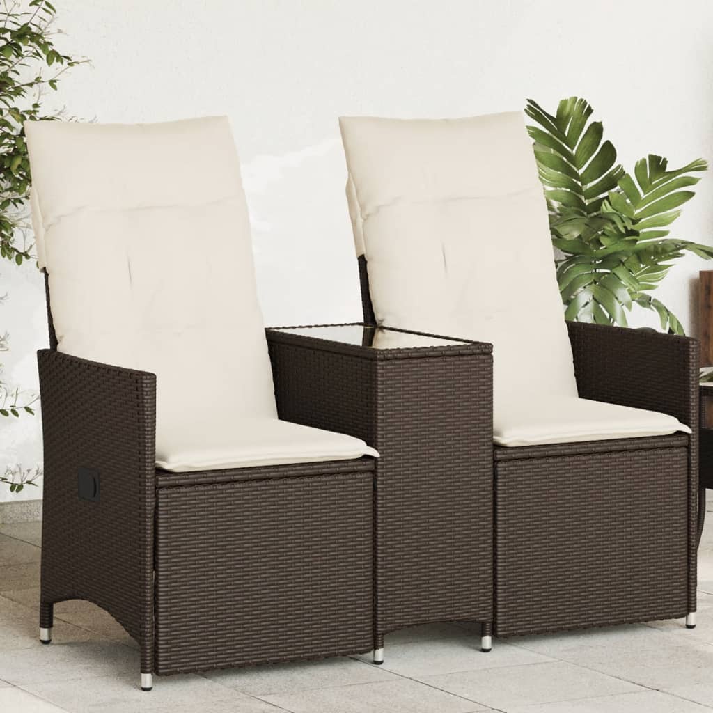 Tuinbank 2-zits verstelbaar met tafel poly rattan bruin is nu te koop bij PeponiXL, paradijselijk wonen!