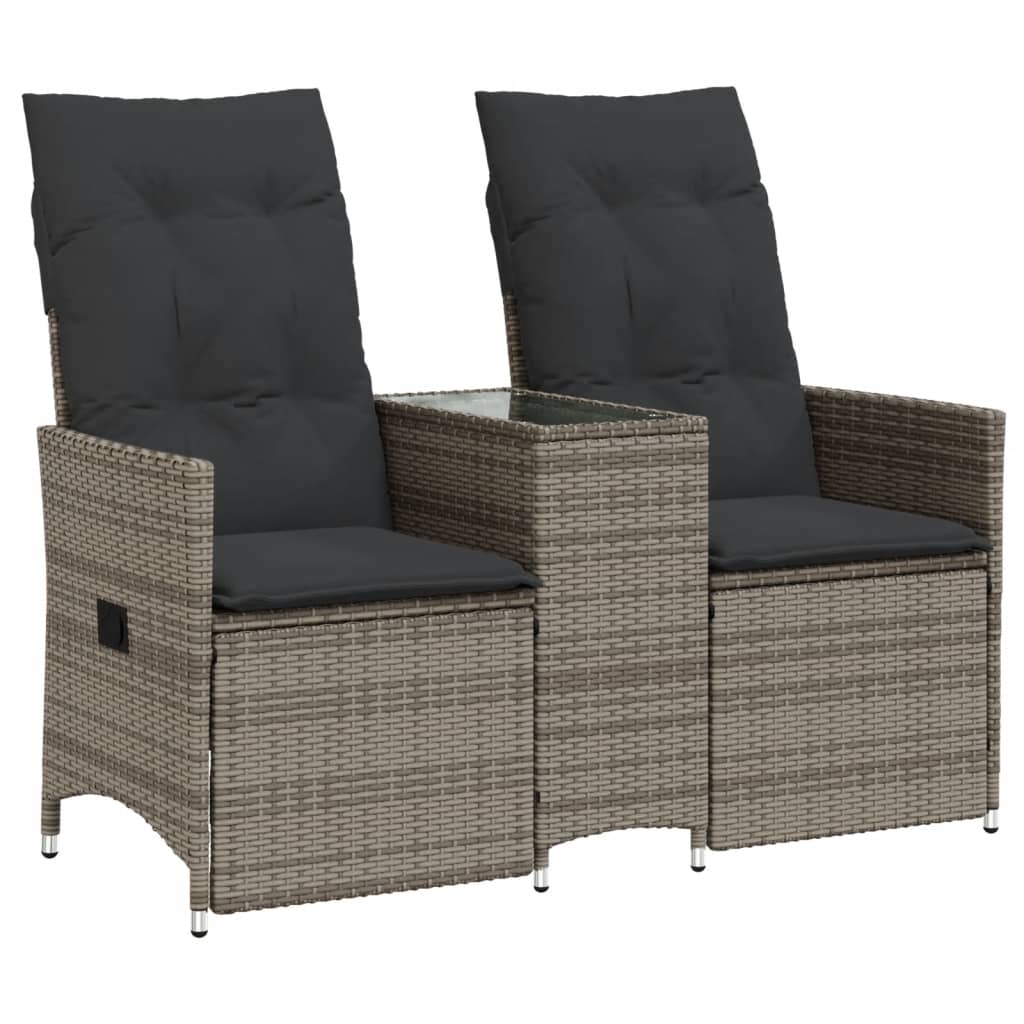 Tuinbank 2-zits verstelbaar met tafel poly rattan grijs is nu te koop bij PeponiXL, paradijselijk wonen!