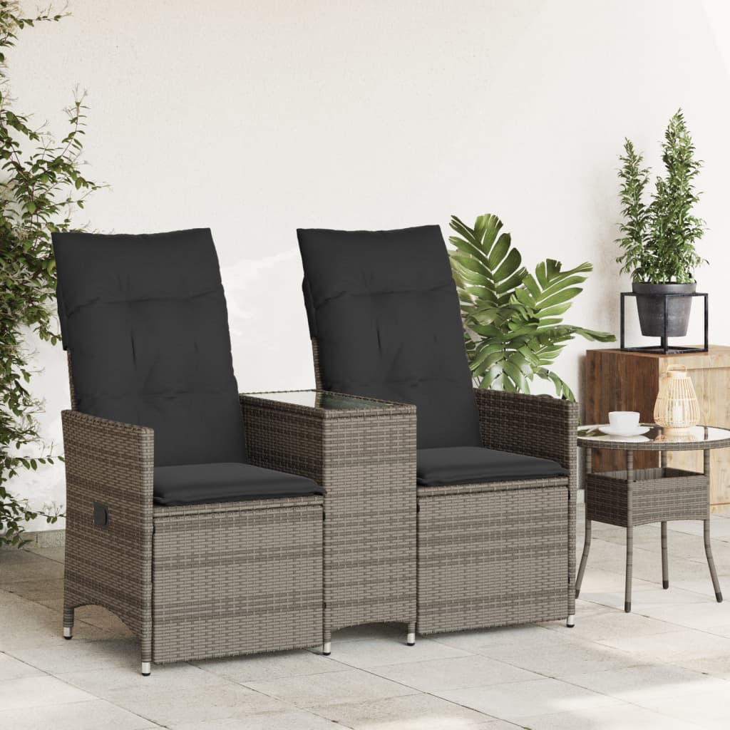 Tuinbank 2-zits verstelbaar met tafel poly rattan grijs is nu te koop bij PeponiXL, paradijselijk wonen!