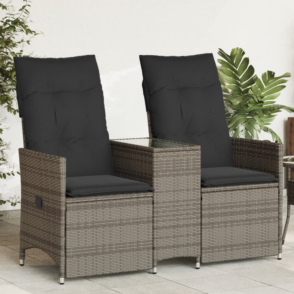 Tuinbank 2-zits verstelbaar met tafel poly rattan grijs is nu te koop bij PeponiXL, paradijselijk wonen!