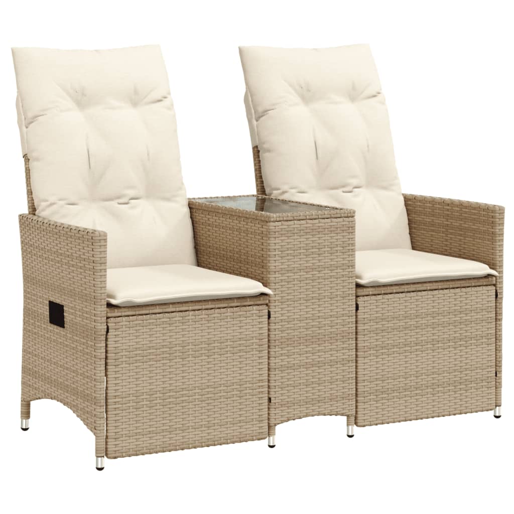 Tuinbank 2-zits verstelbaar met tafel poly rattan beige is nu te koop bij PeponiXL, paradijselijk wonen!