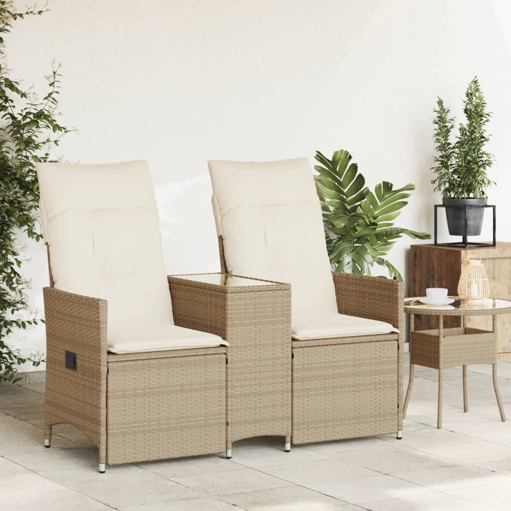 Tuinbank 2-zits verstelbaar met tafel poly rattan beige is nu te koop bij PeponiXL, paradijselijk wonen!