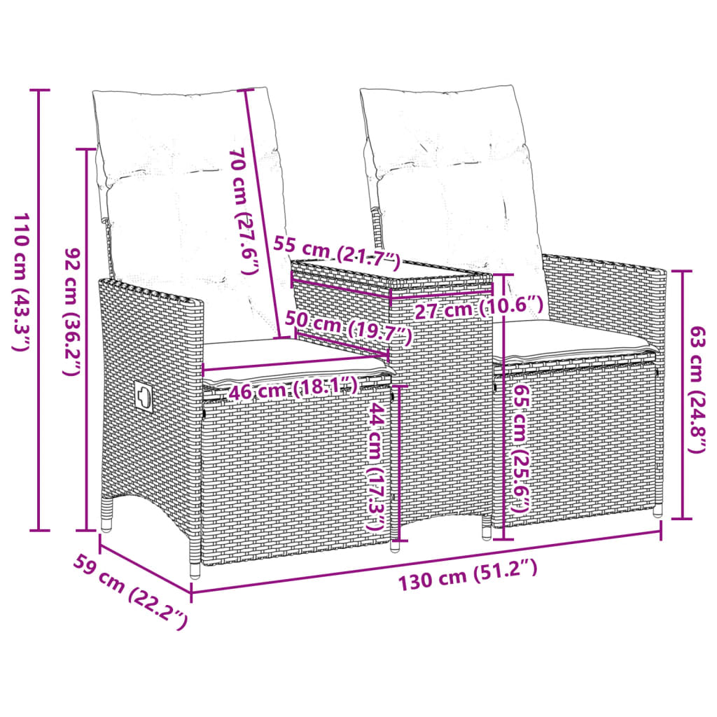 Tuinbank 2-zits verstelbaar met tafel poly rattan beige is nu te koop bij PeponiXL, paradijselijk wonen!