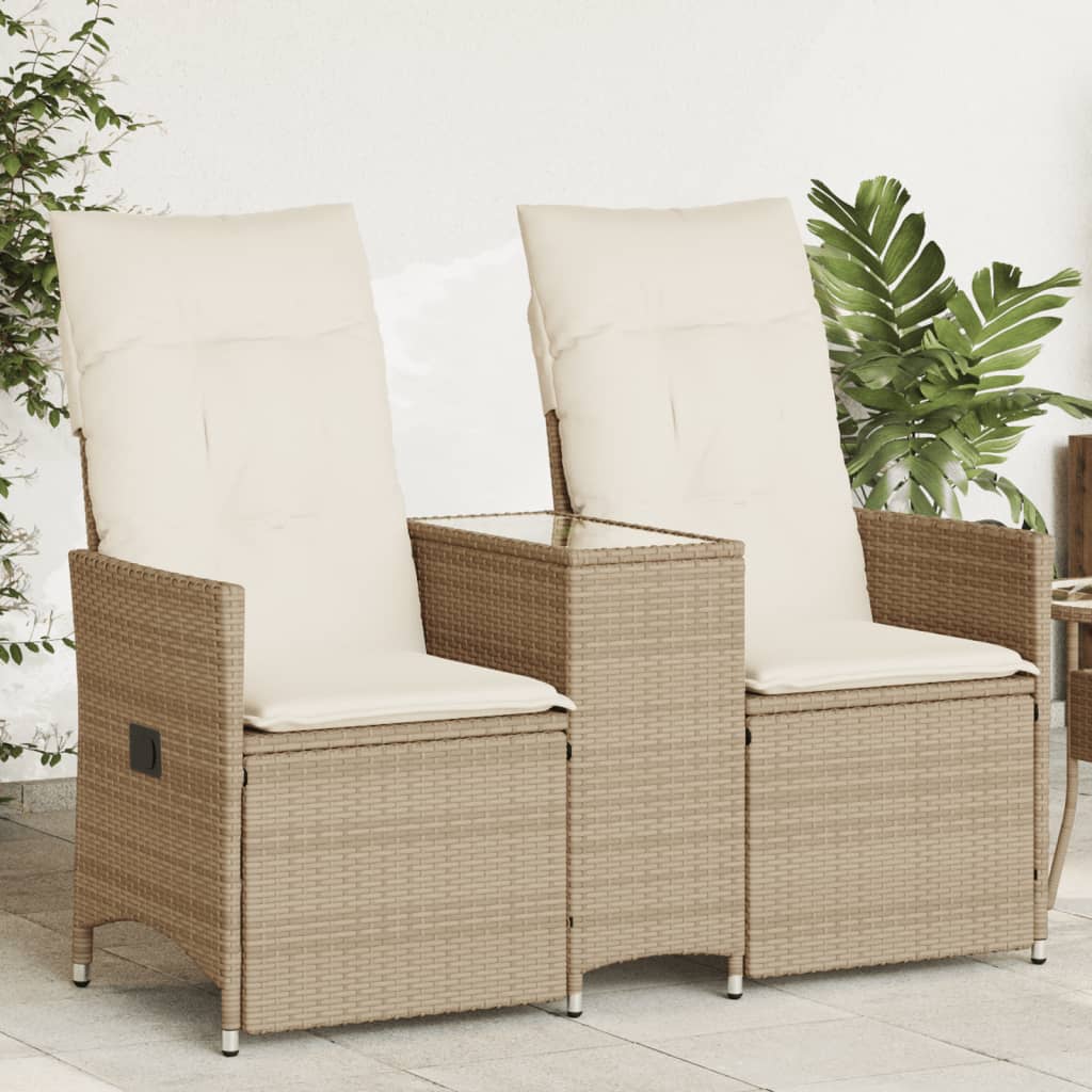 Tuinbank 2-zits verstelbaar met tafel poly rattan beige is nu te koop bij PeponiXL, paradijselijk wonen!