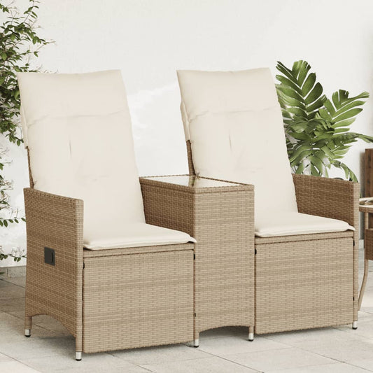 Tuinbank 2-zits verstelbaar met tafel poly rattan beige is nu te koop bij PeponiXL, paradijselijk wonen!