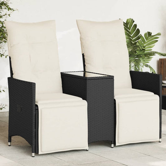 Tuinbank 2-zits verstelbaar met tafel poly rattan zwart is nu te koop bij PeponiXL, paradijselijk wonen!