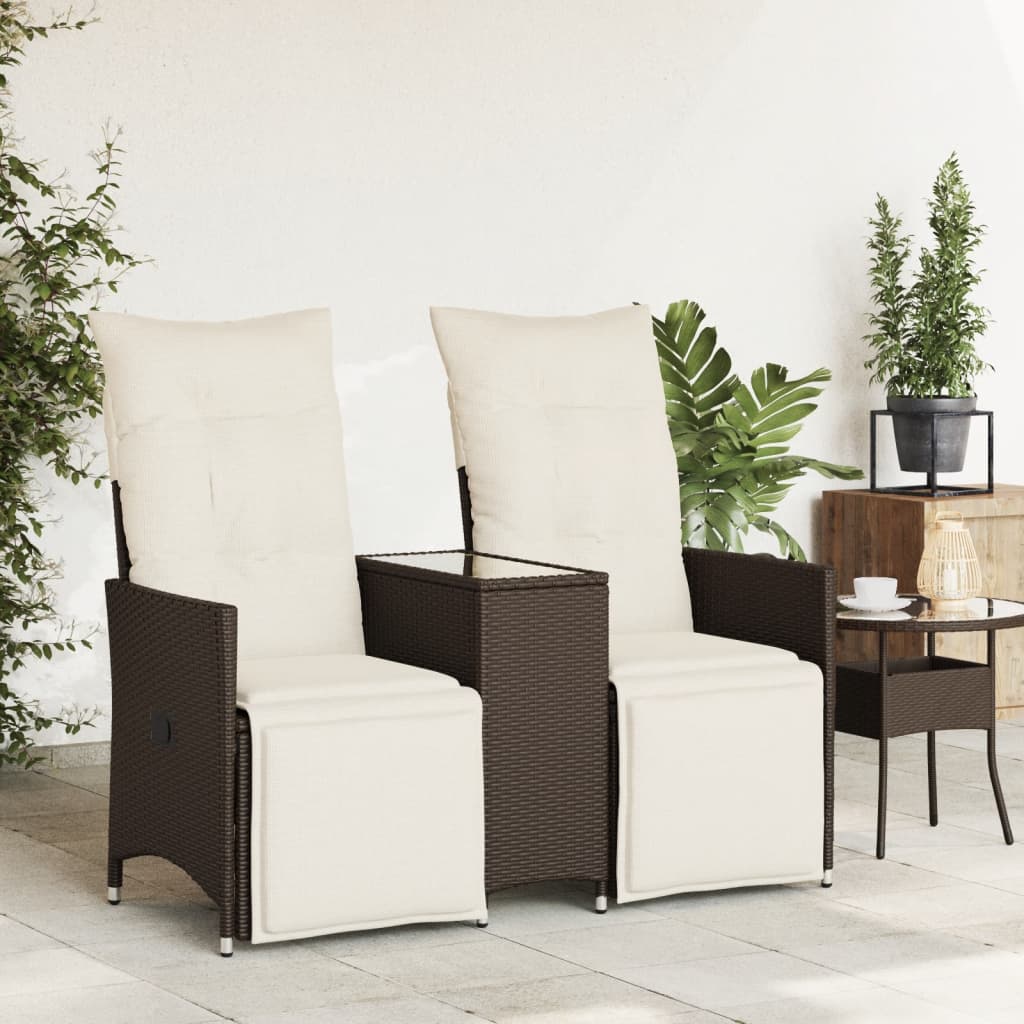 Tuinbank 2-zits verstelbaar met tafel poly rattan bruin is nu te koop bij PeponiXL, paradijselijk wonen!