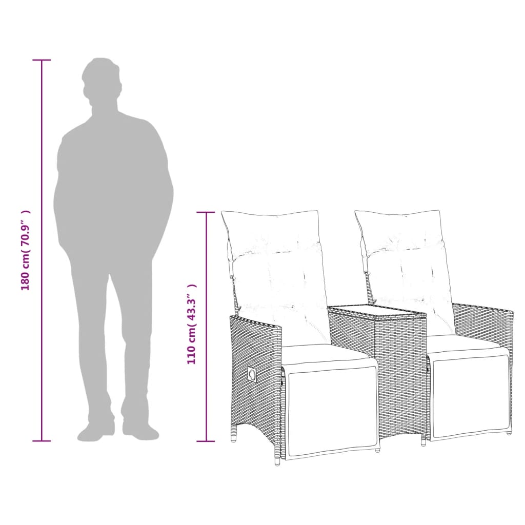 Tuinbank 2-zits verstelbaar met tafel poly rattan bruin is nu te koop bij PeponiXL, paradijselijk wonen!