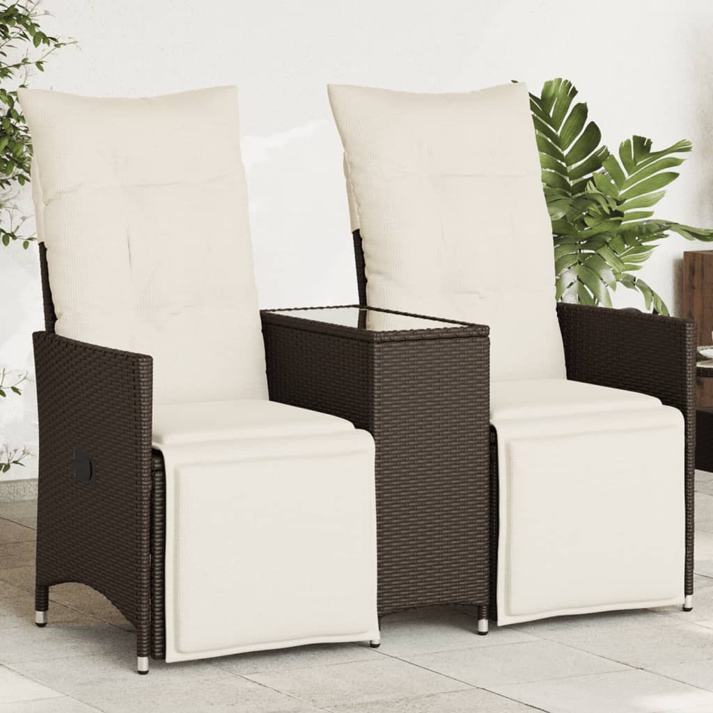 Tuinbank 2-zits verstelbaar met tafel poly rattan bruin is nu te koop bij PeponiXL, paradijselijk wonen!