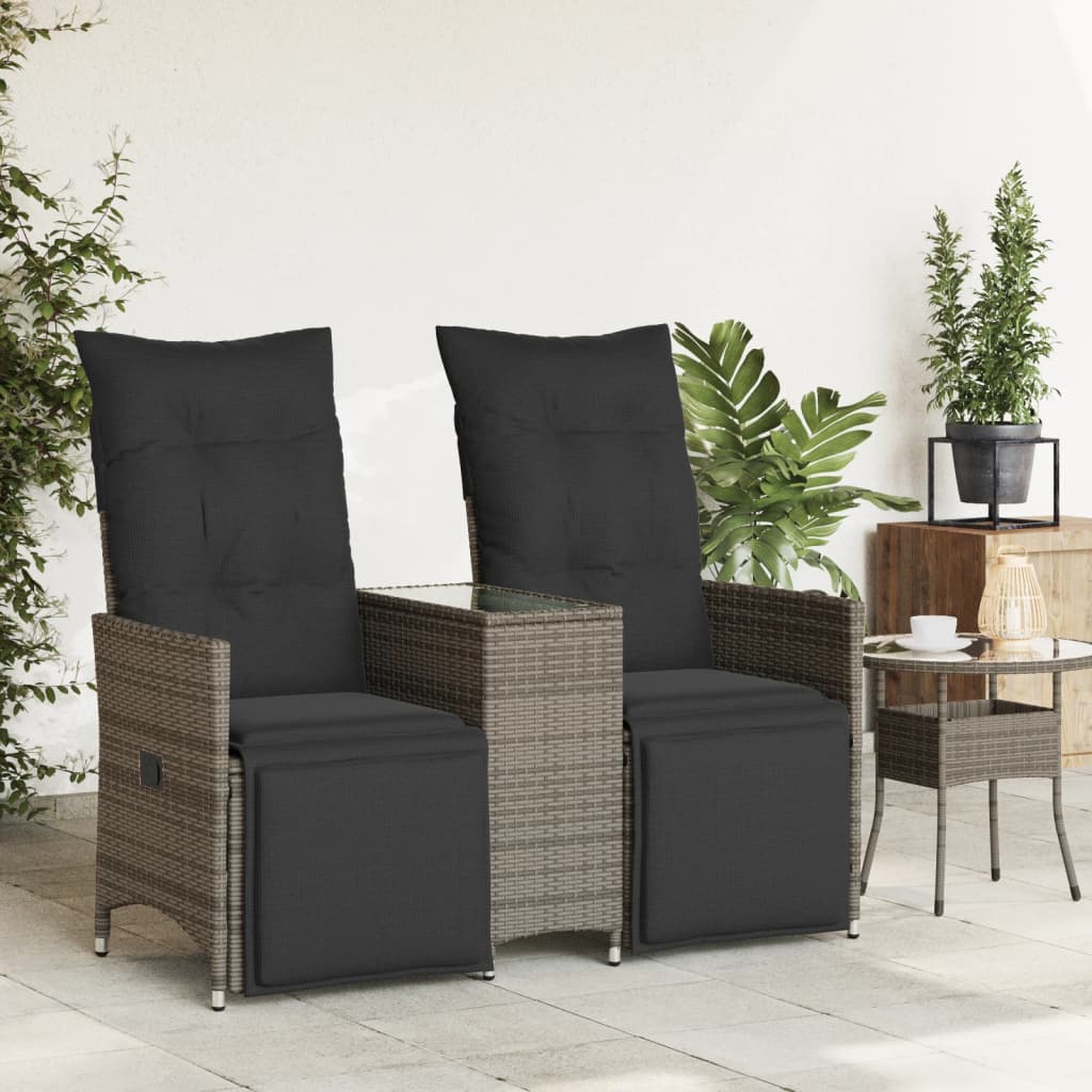 Tuinbank 2-zits verstelbaar met tafel poly rattan grijs is nu te koop bij PeponiXL, paradijselijk wonen!