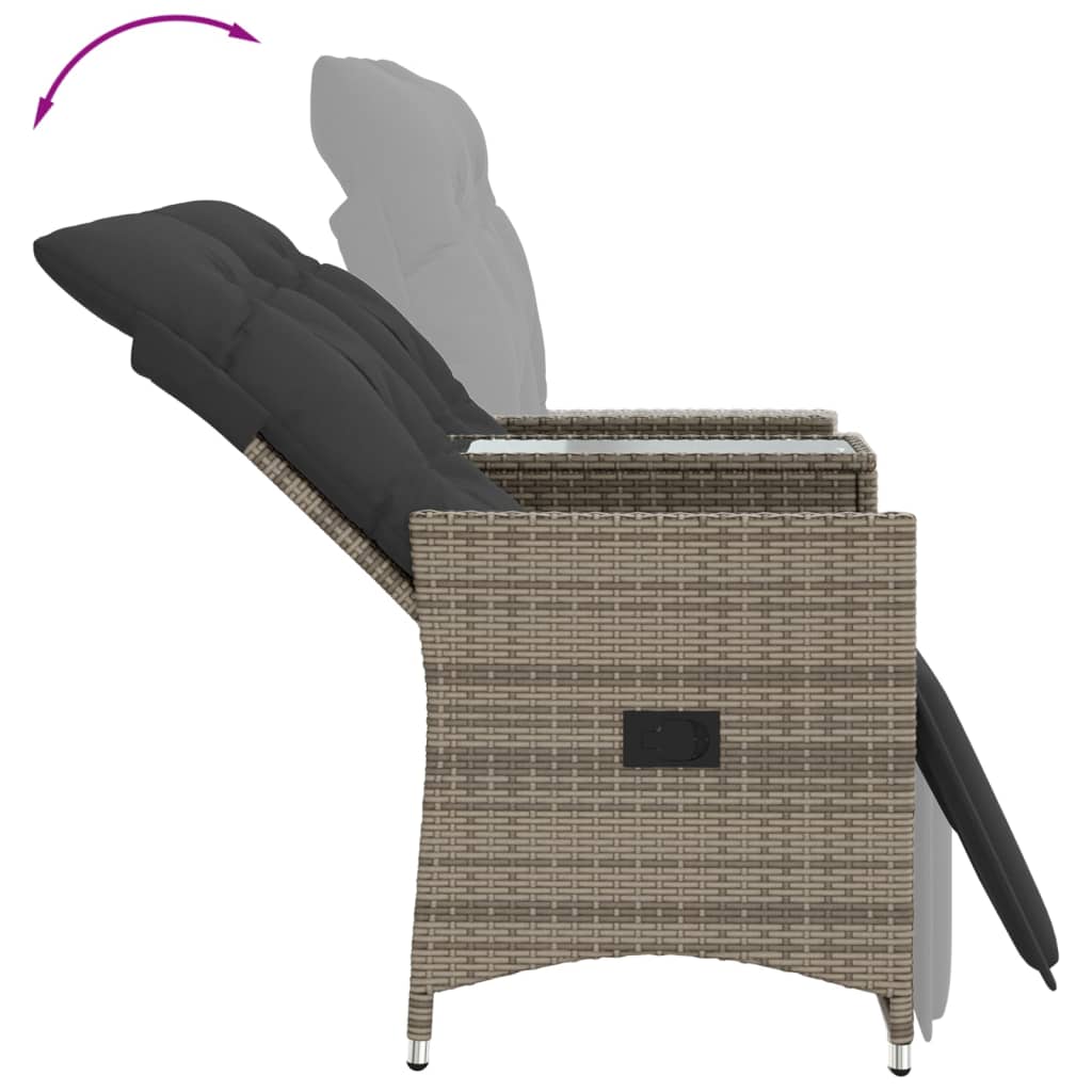 Tuinbank 2-zits verstelbaar met tafel poly rattan grijs is nu te koop bij PeponiXL, paradijselijk wonen!