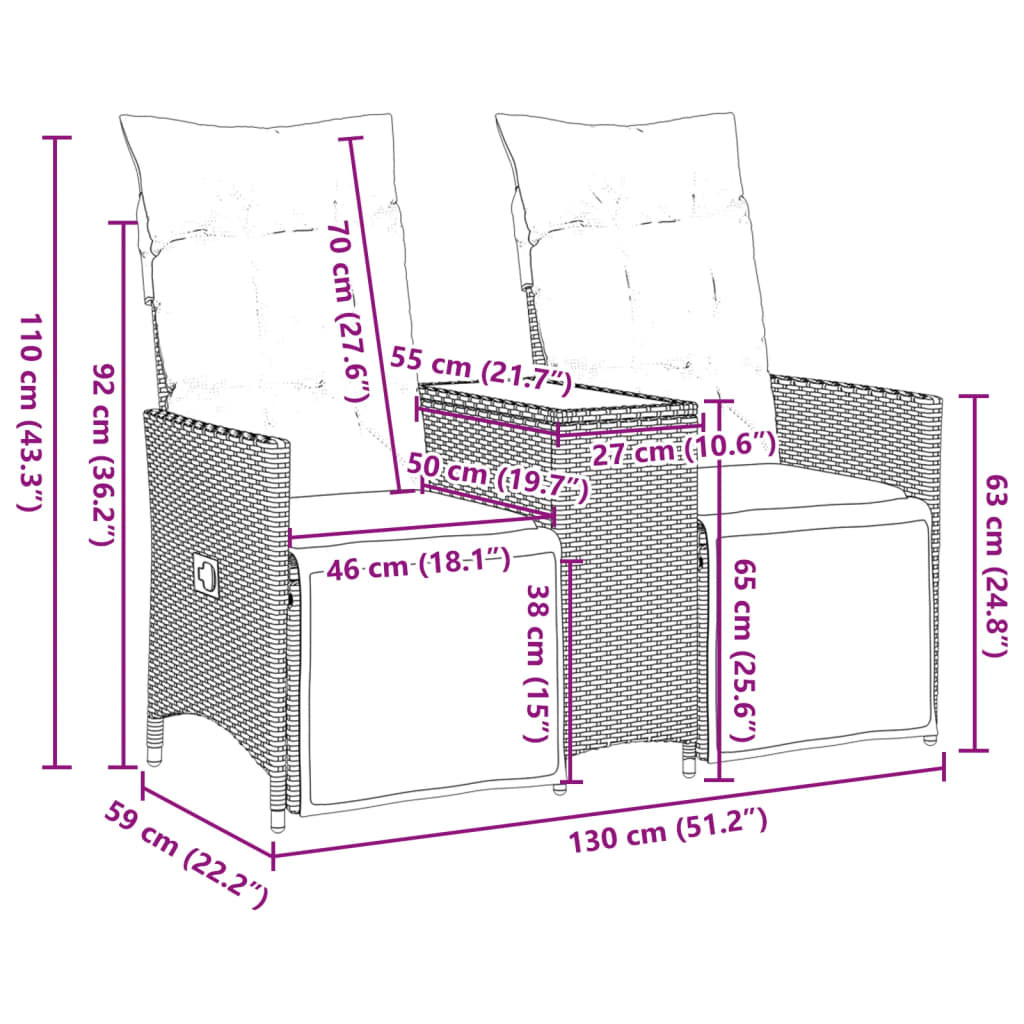 Tuinbank 2-zits verstelbaar met tafel poly rattan grijs is nu te koop bij PeponiXL, paradijselijk wonen!