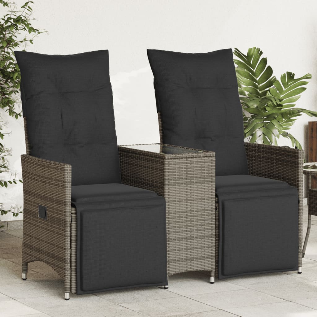 Tuinbank 2-zits verstelbaar met tafel poly rattan grijs is nu te koop bij PeponiXL, paradijselijk wonen!