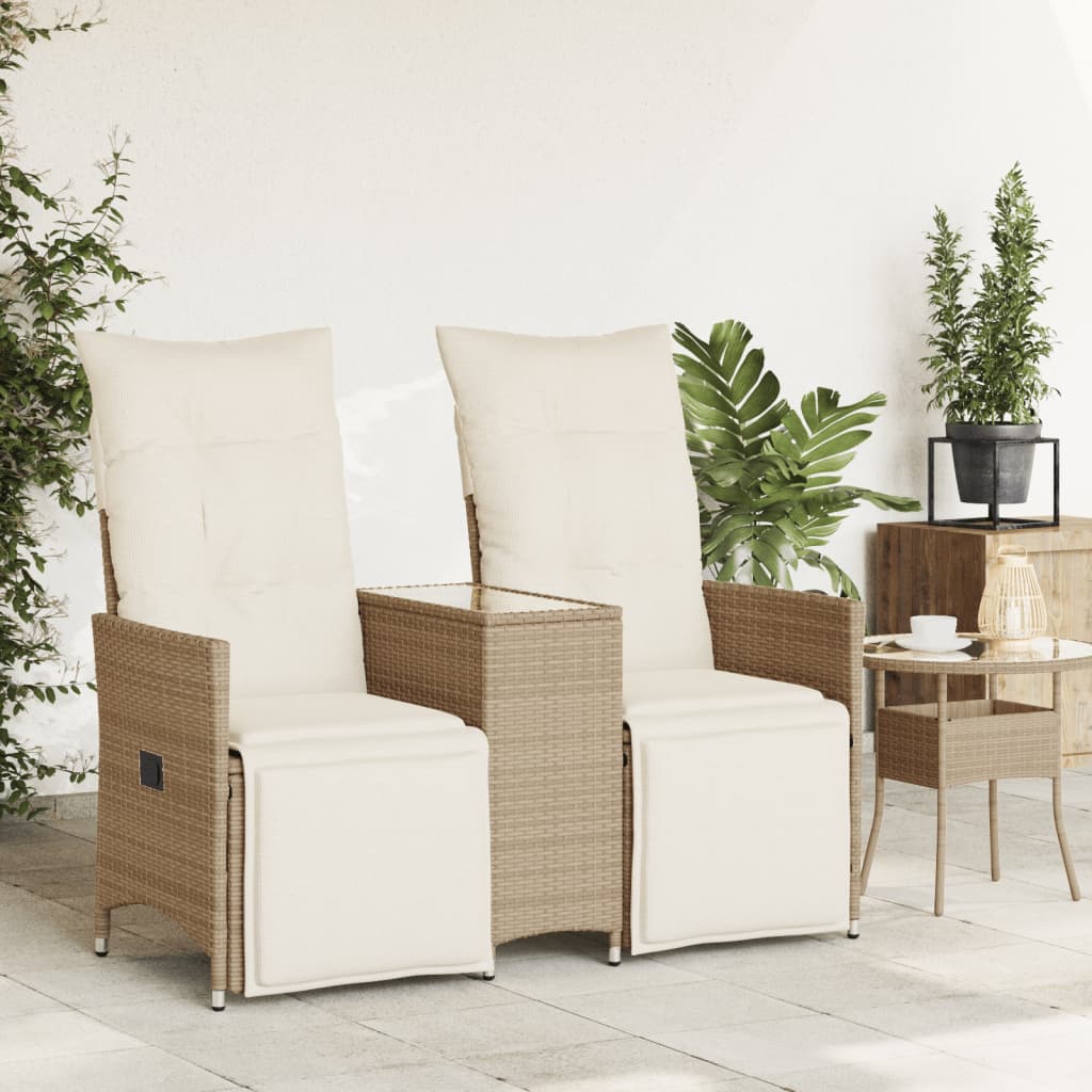 Tuinbank 2-zits verstelbaar met tafel poly rattan beige is nu te koop bij PeponiXL, paradijselijk wonen!