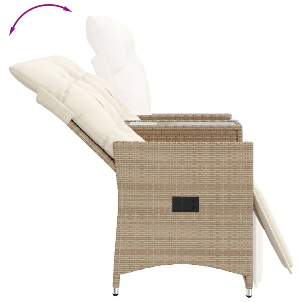 Tuinbank 2-zits verstelbaar met tafel poly rattan beige is nu te koop bij PeponiXL, paradijselijk wonen!