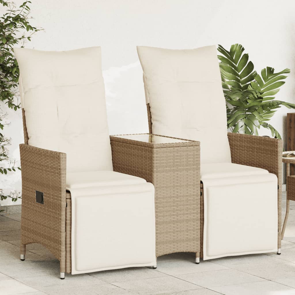 Tuinbank 2-zits verstelbaar met tafel poly rattan beige is nu te koop bij PeponiXL, paradijselijk wonen!