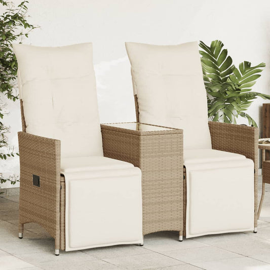 Tuinbank 2-zits verstelbaar met tafel poly rattan beige is nu te koop bij PeponiXL, paradijselijk wonen!