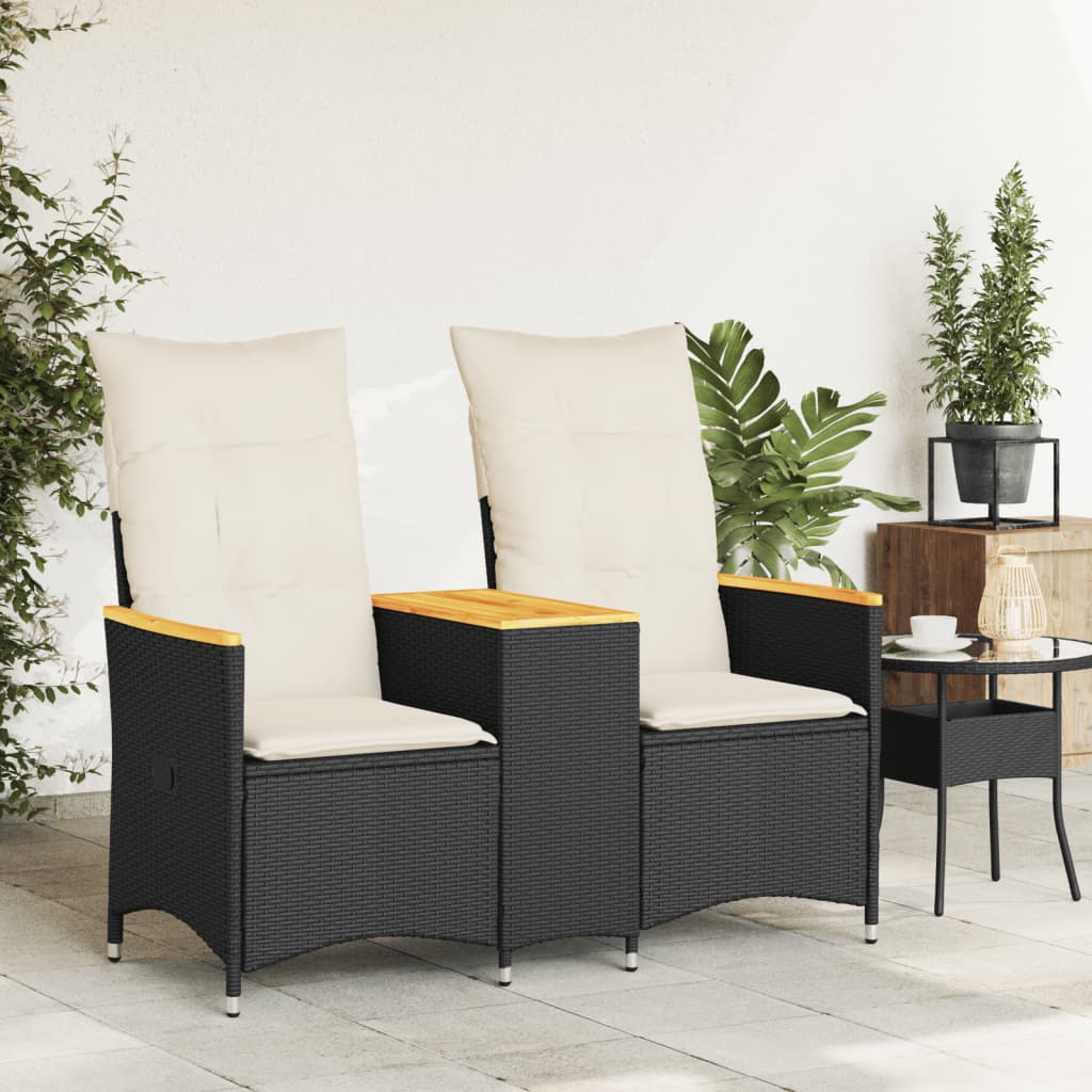 Tuinbank 2-zits verstelbaar met tafel poly rattan zwart is nu te koop bij PeponiXL, paradijselijk wonen!