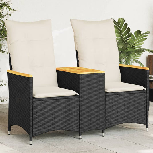 Tuinbank 2-zits verstelbaar met tafel poly rattan zwart is nu te koop bij PeponiXL, paradijselijk wonen!