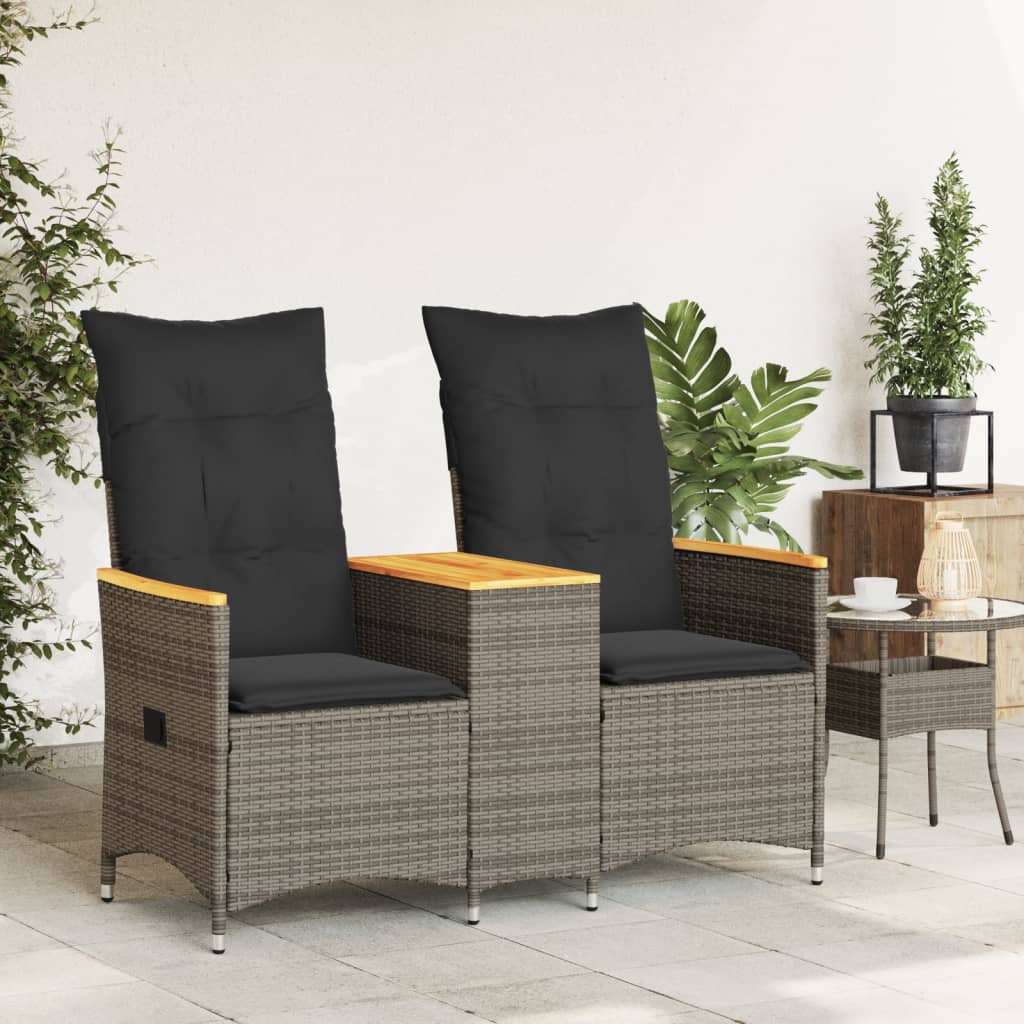 Tuinbank 2-zits verstelbaar met tafel poly rattan grijs is nu te koop bij PeponiXL, paradijselijk wonen!