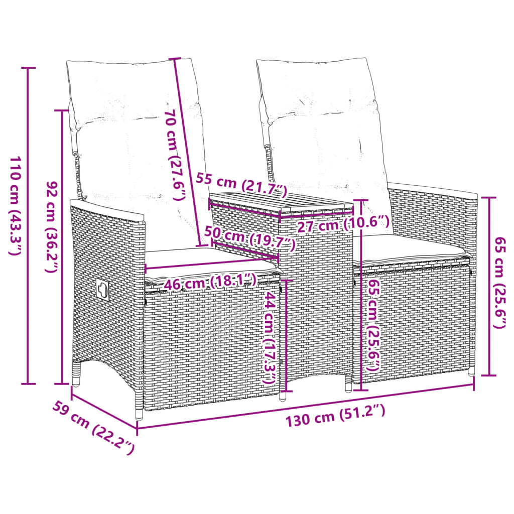 Tuinbank 2-zits verstelbaar met tafel poly rattan grijs is nu te koop bij PeponiXL, paradijselijk wonen!