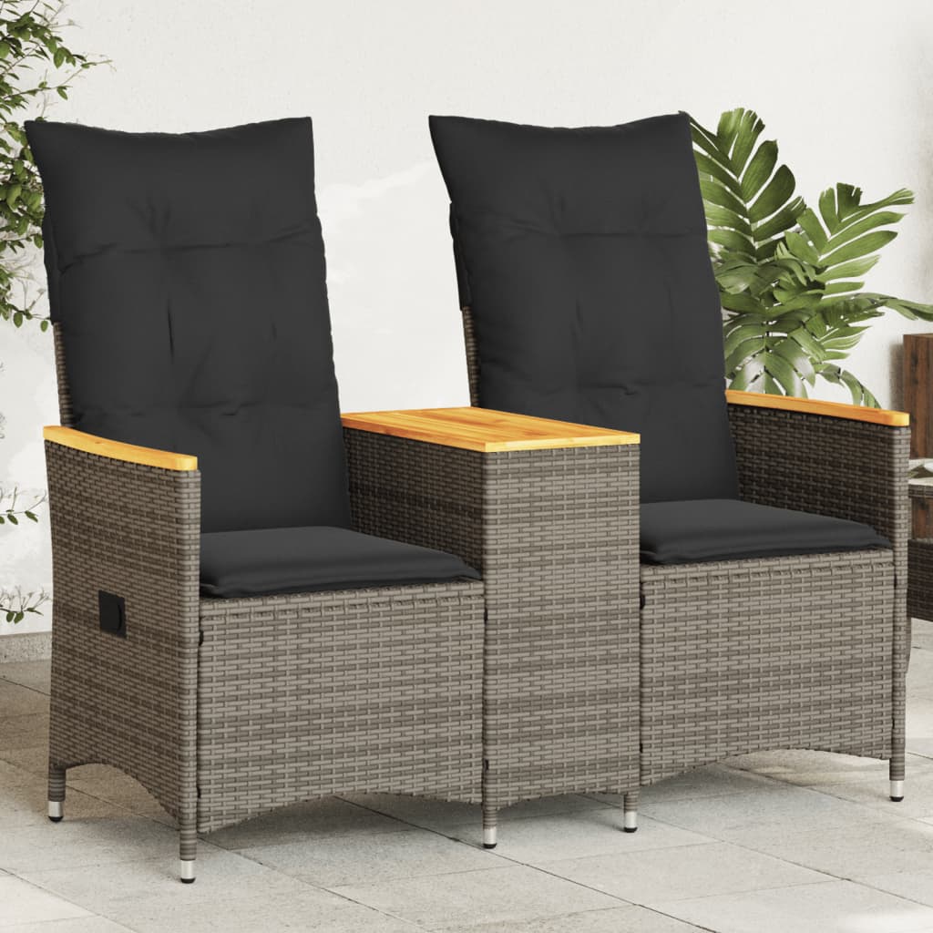 Tuinbank 2-zits verstelbaar met tafel poly rattan grijs is nu te koop bij PeponiXL, paradijselijk wonen!