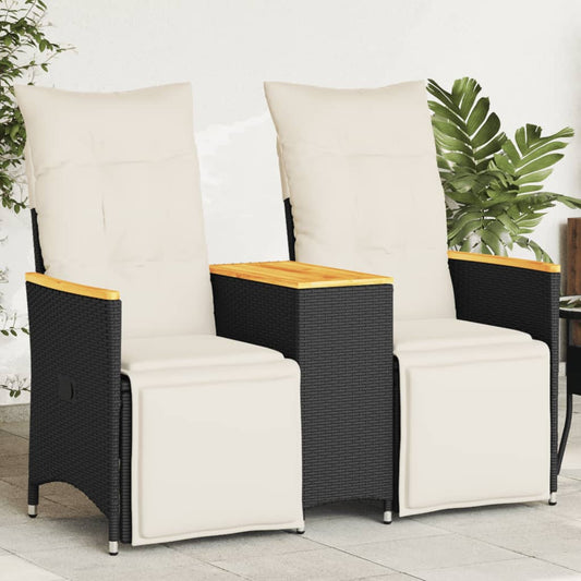 Tuinbank 2-zits verstelbaar met tafel poly rattan zwart is nu te koop bij PeponiXL, paradijselijk wonen!
